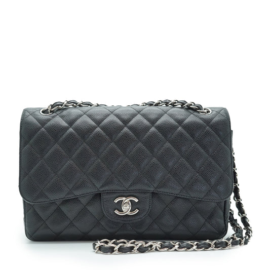 Caviar Matelasse Classic Jumbo 30 Double Flap Chain Shoulder Bag Silver Hardware
