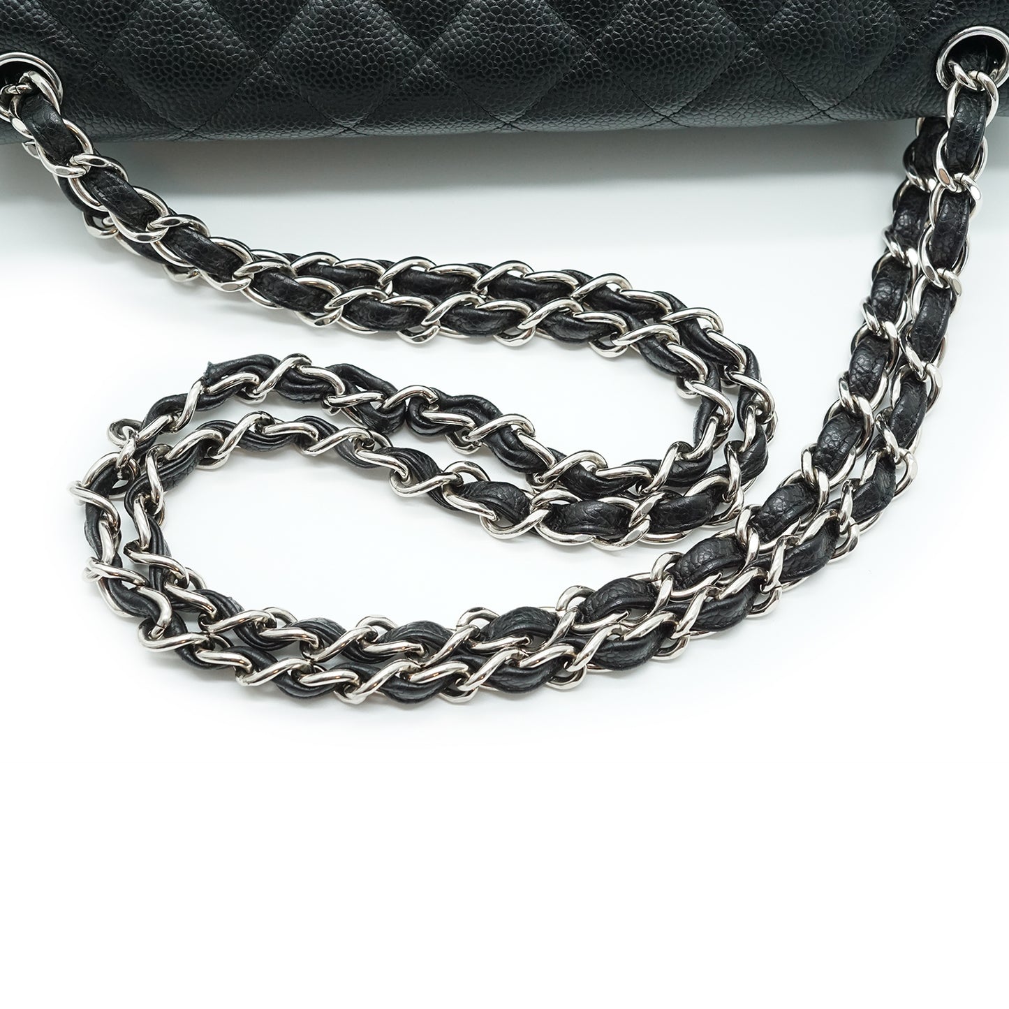 Caviar Matelasse Classic Jumbo 30 Double Flap Chain Shoulder Bag Silver Hardware