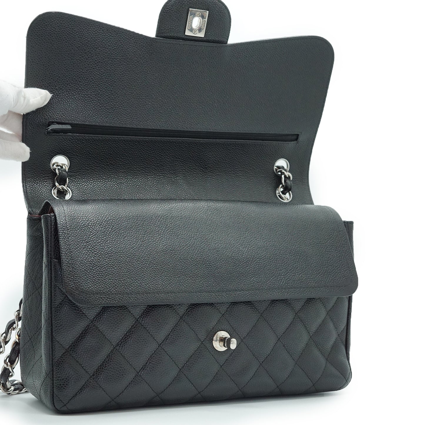 Caviar Matelasse Classic Jumbo 30 Double Flap Chain Shoulder Bag Silver Hardware