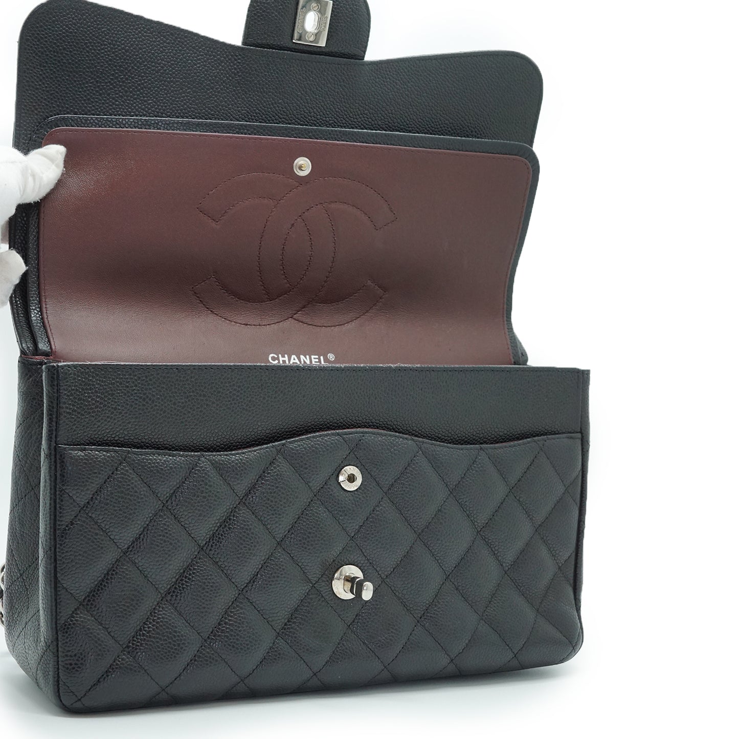 Caviar Matelasse Classic Jumbo 30 Double Flap Chain Shoulder Bag Silver Hardware