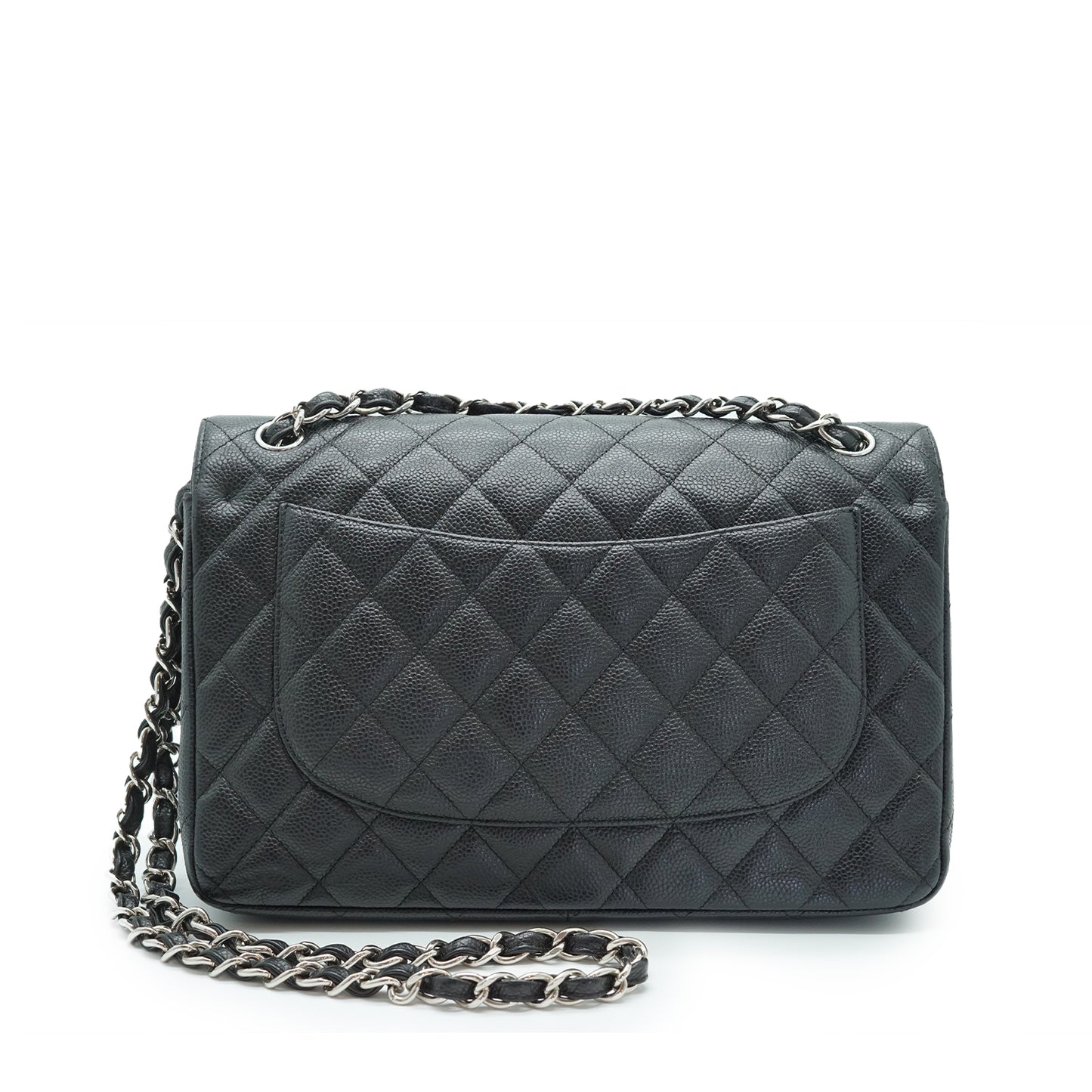 Caviar Matelasse Classic Jumbo 30 Double Flap Chain Shoulder Bag Silver Hardware