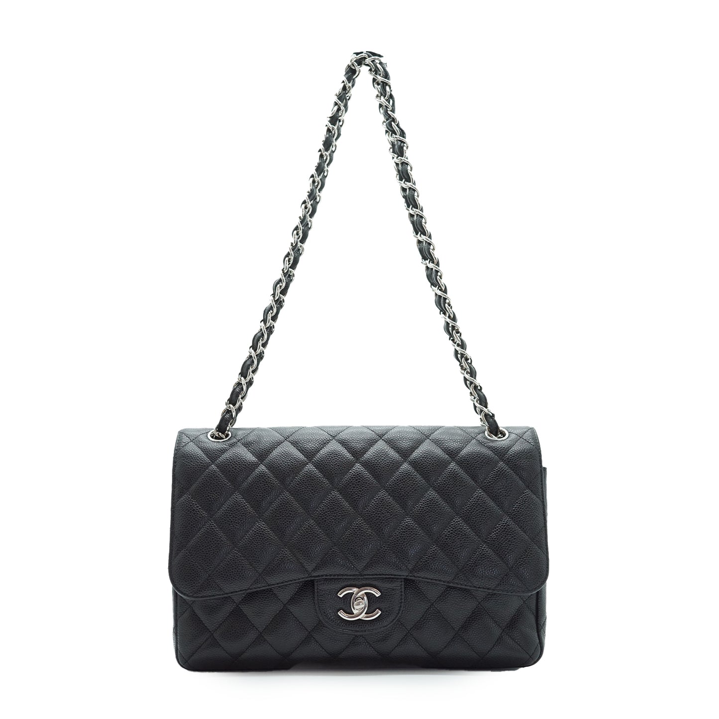 Caviar Matelasse Classic Jumbo 30 Double Flap Chain Shoulder Bag Silver Hardware