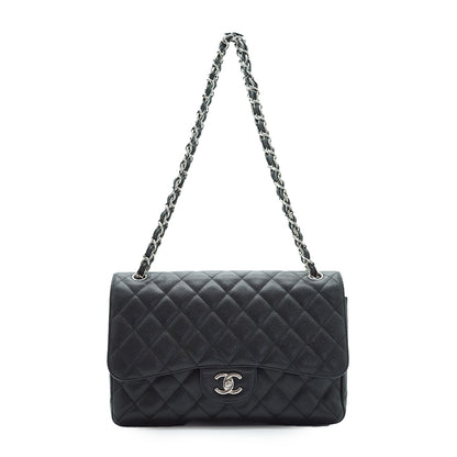Caviar Matelasse Classic Jumbo 30 Double Flap Chain Shoulder Bag Silver Hardware