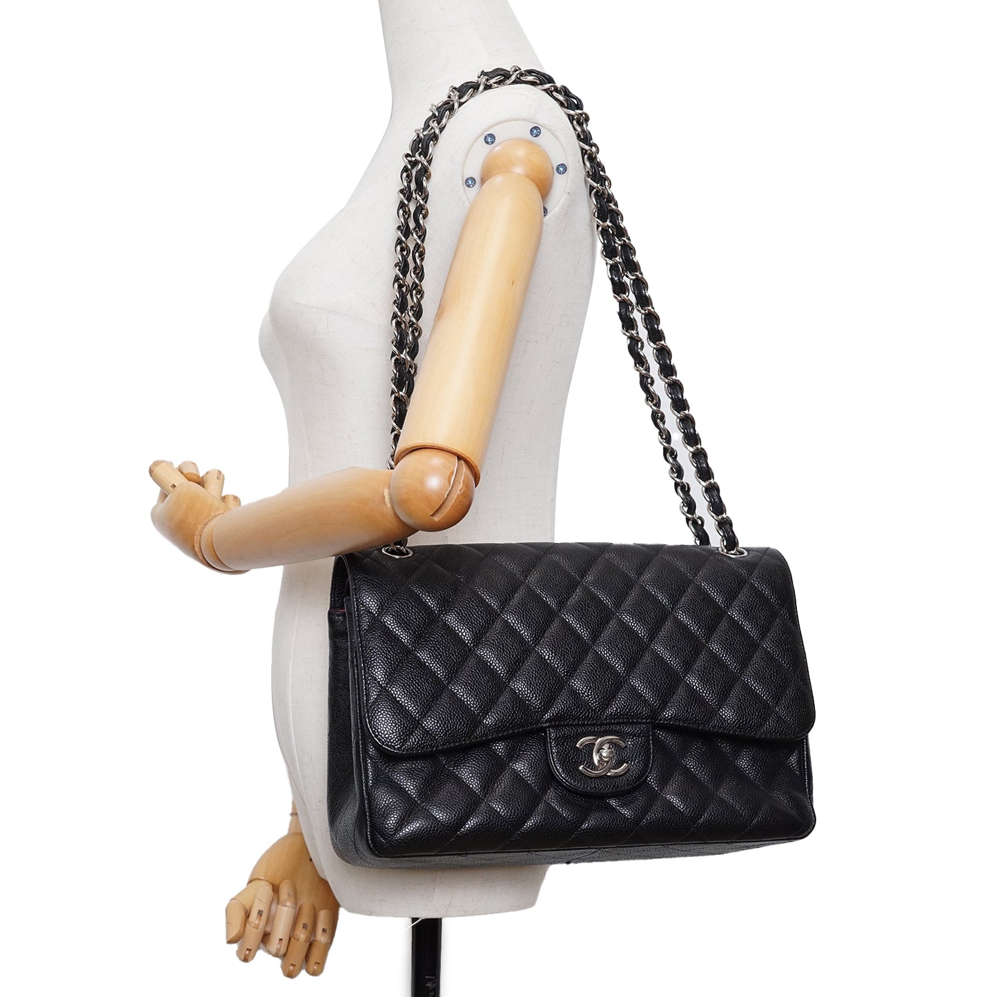 Caviar Matelasse Classic Jumbo 30 Double Flap Chain Shoulder Bag Silver Hardware