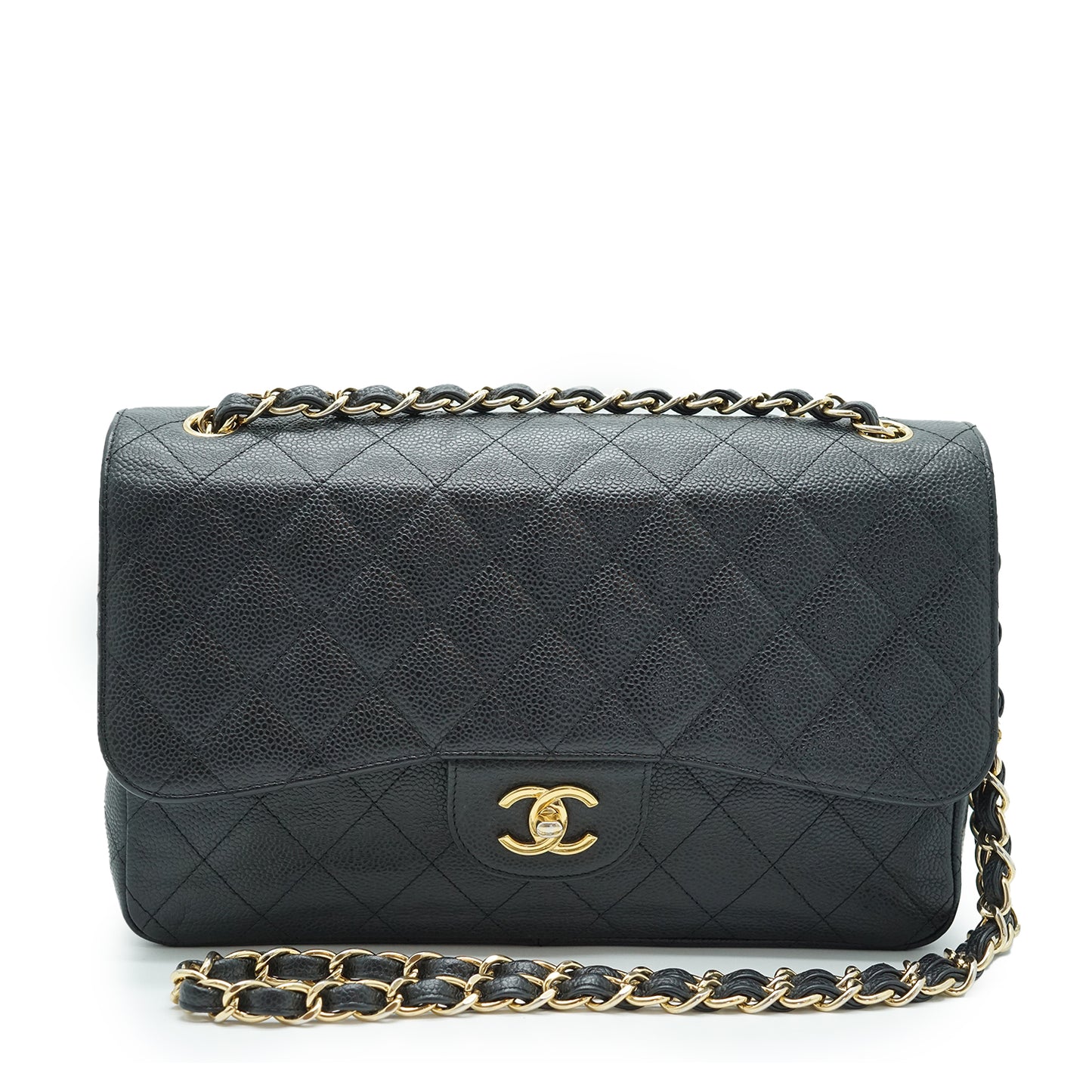 Caviar Matelasse Classic Jumbo 30 Double Flap Chain Shoulder Bag Gold Hardware