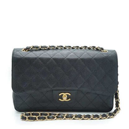 Caviar Matelasse Classic Jumbo 30 Double Flap Chain Shoulder Bag Gold Hardware