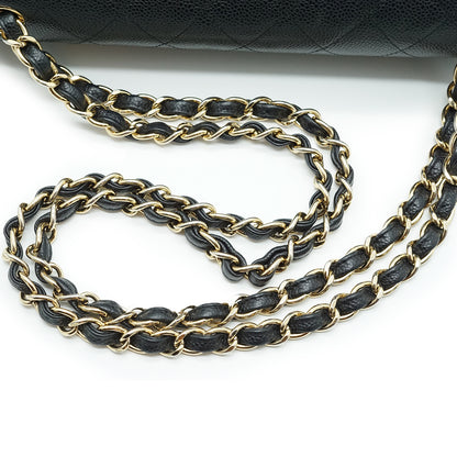 Caviar Matelasse Classic Jumbo 30 Double Flap Chain Shoulder Bag Gold Hardware
