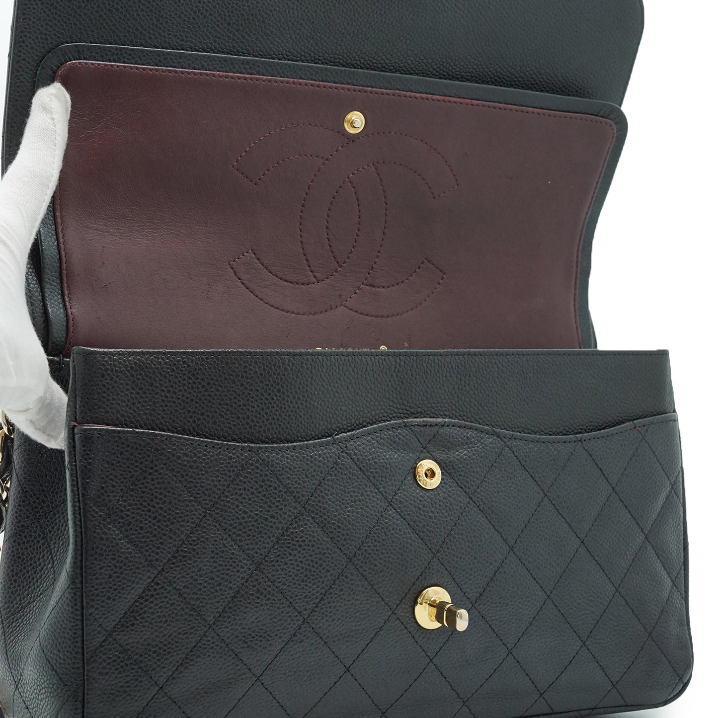 Caviar Matelasse Classic Jumbo 30 Double Flap Chain Shoulder Bag Gold Hardware