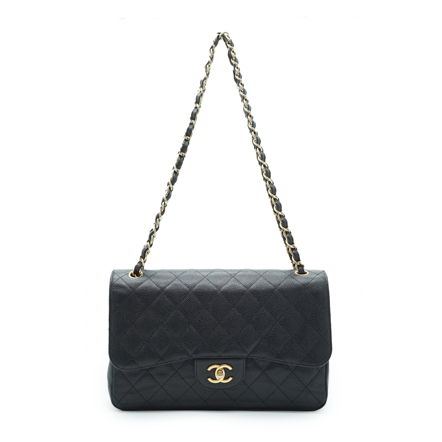 Caviar Matelasse Classic Jumbo 30 Double Flap Chain Shoulder Bag Gold Hardware