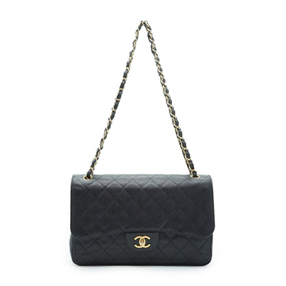 Caviar Matelasse Classic Jumbo 30 Double Flap Chain Shoulder Bag Gold Hardware
