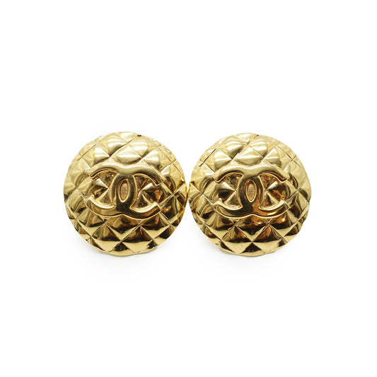 Vintage CC Quilted Big Round Clip-on Earrings GP