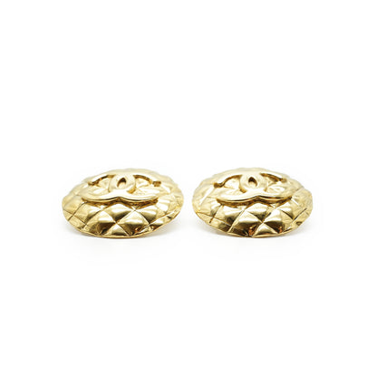 Vintage CC Quilted Big Round Clip-on Earrings GP