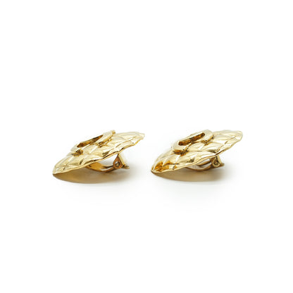 Vintage CC Quilted Big Round Clip-on Earrings GP