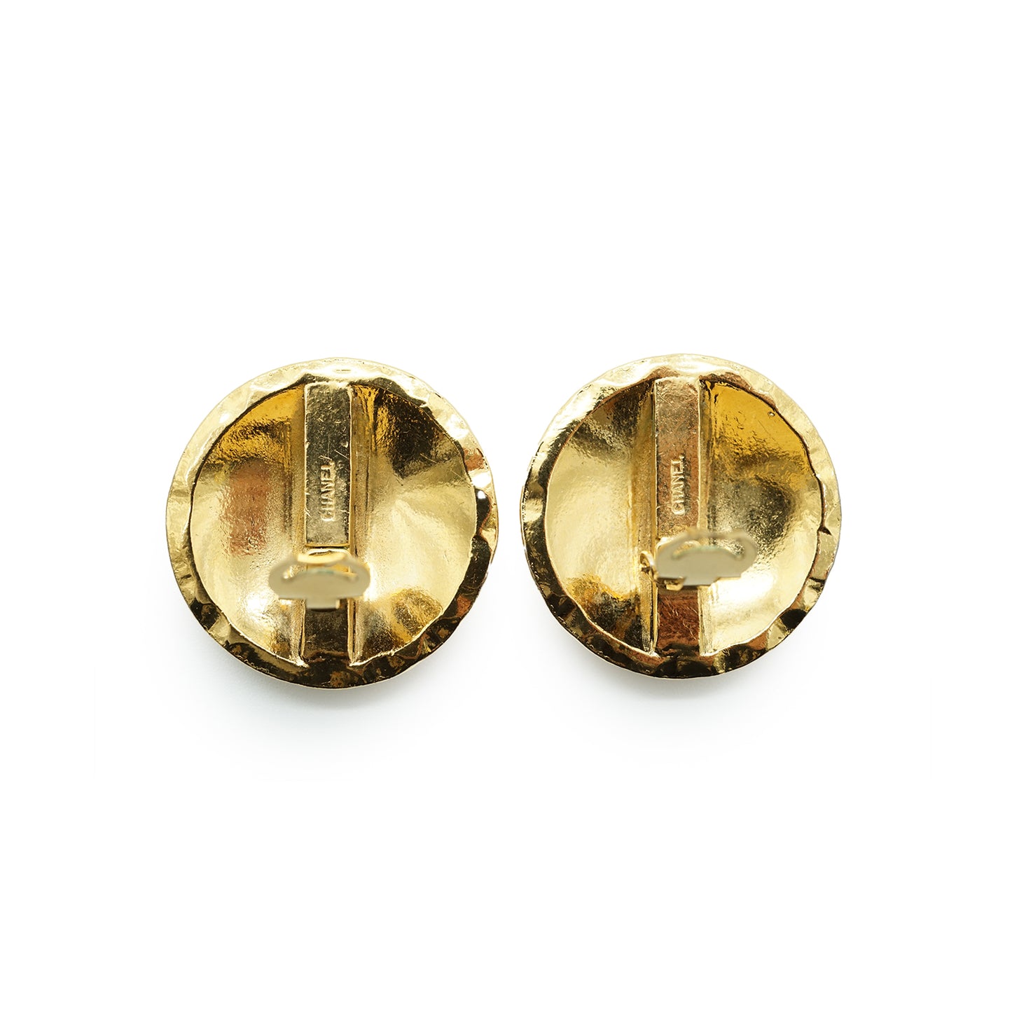 Vintage CC Quilted Big Round Clip-on Earrings GP