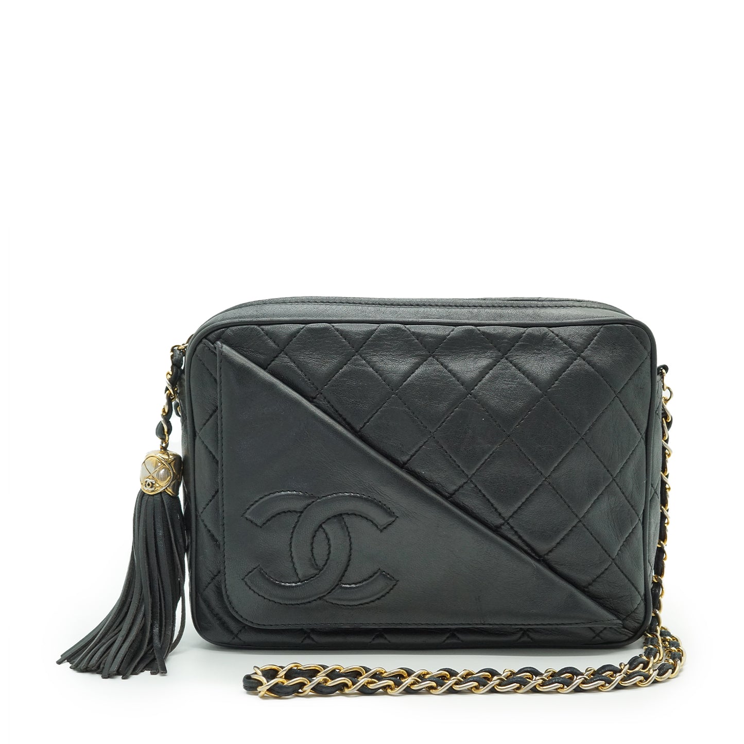 Vintage Matelasse Lambskin CC Triangle Pocket Tassel Chain Shoulder Camera Bag