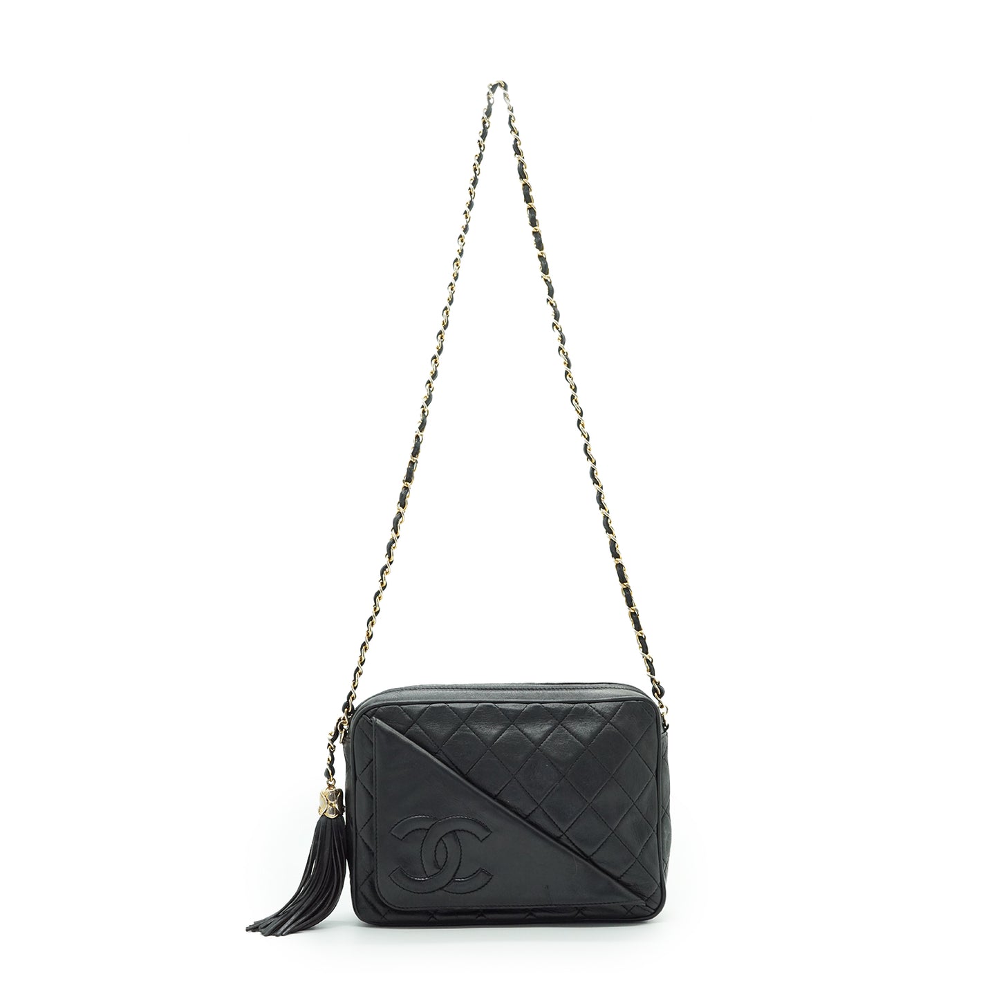 Vintage Matelasse Lambskin CC Triangle Pocket Tassel Chain Shoulder Camera Bag