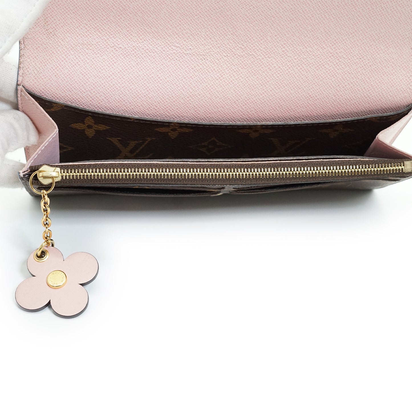 Monogram Portefeuille Emilie Blue Jean Pink Flower Charm