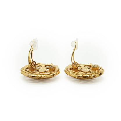 Vintage CC Cut-out Round Clip-on Earrings GP