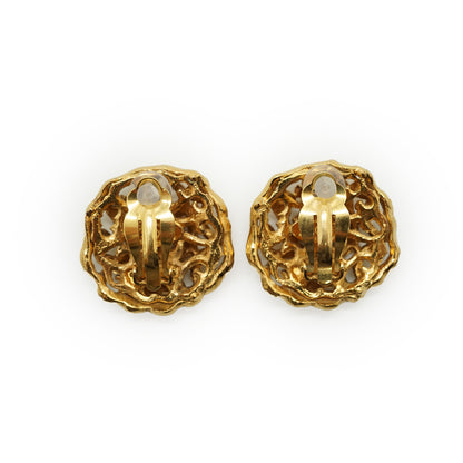 Vintage CC Cut-out Round Clip-on Earrings GP
