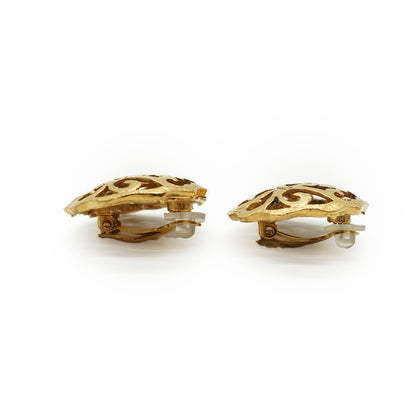 Vintage CC Cut-out Round Clip-on Earrings GP