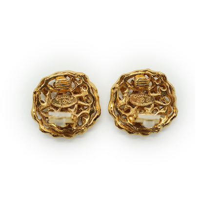 Vintage CC Cut-out Round Clip-on Earrings GP
