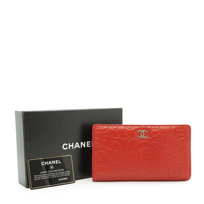 Camellia Embossed Lambskin Bifold Long Wallet