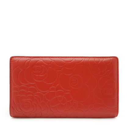 Camellia Embossed Lambskin Bifold Long Wallet