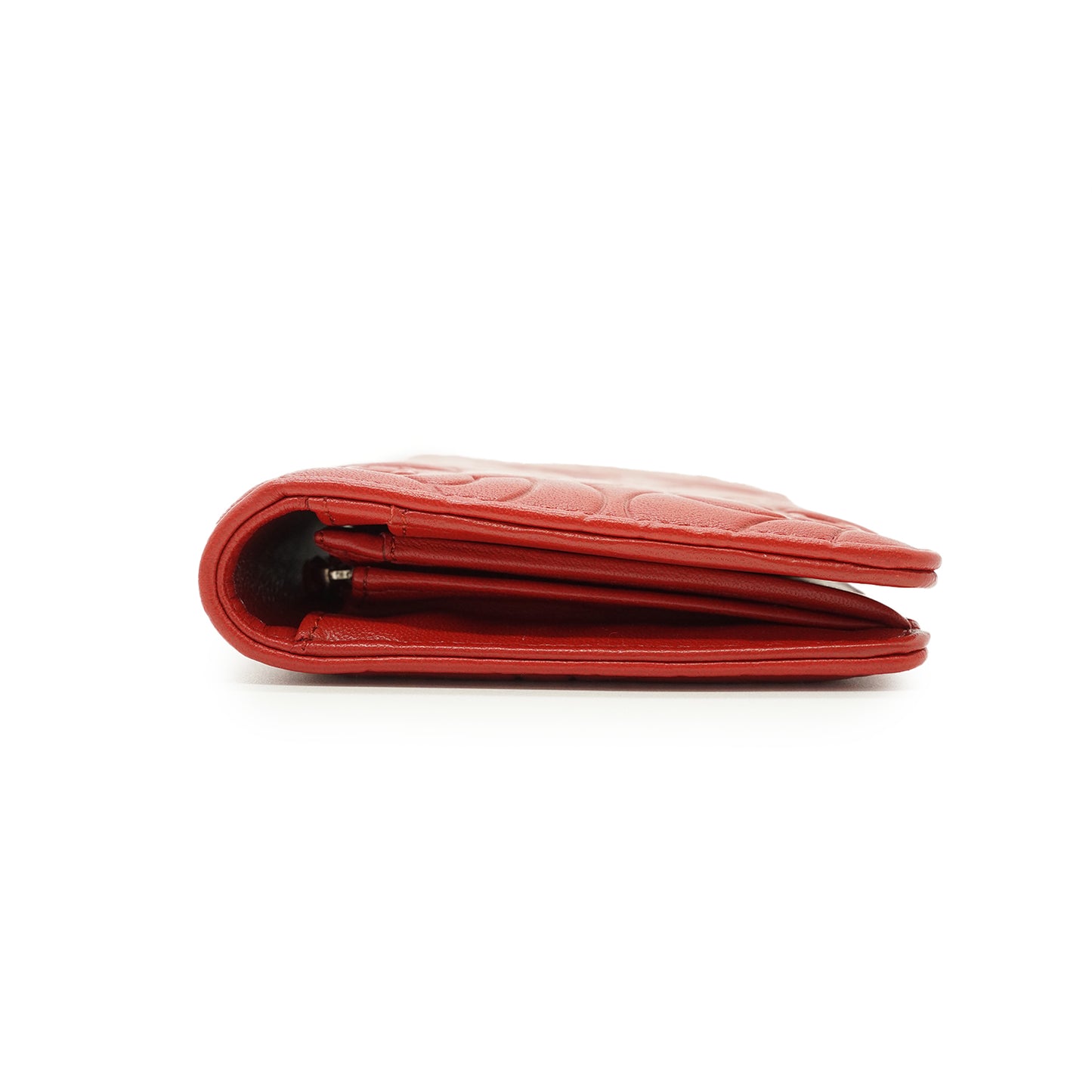 Camellia Embossed Lambskin Bifold Long Wallet