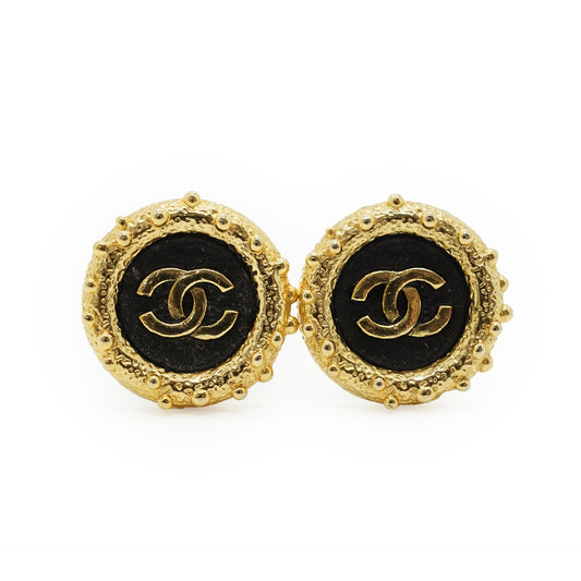 Vintage CC Bicolor Round Clip-on Earrings GP