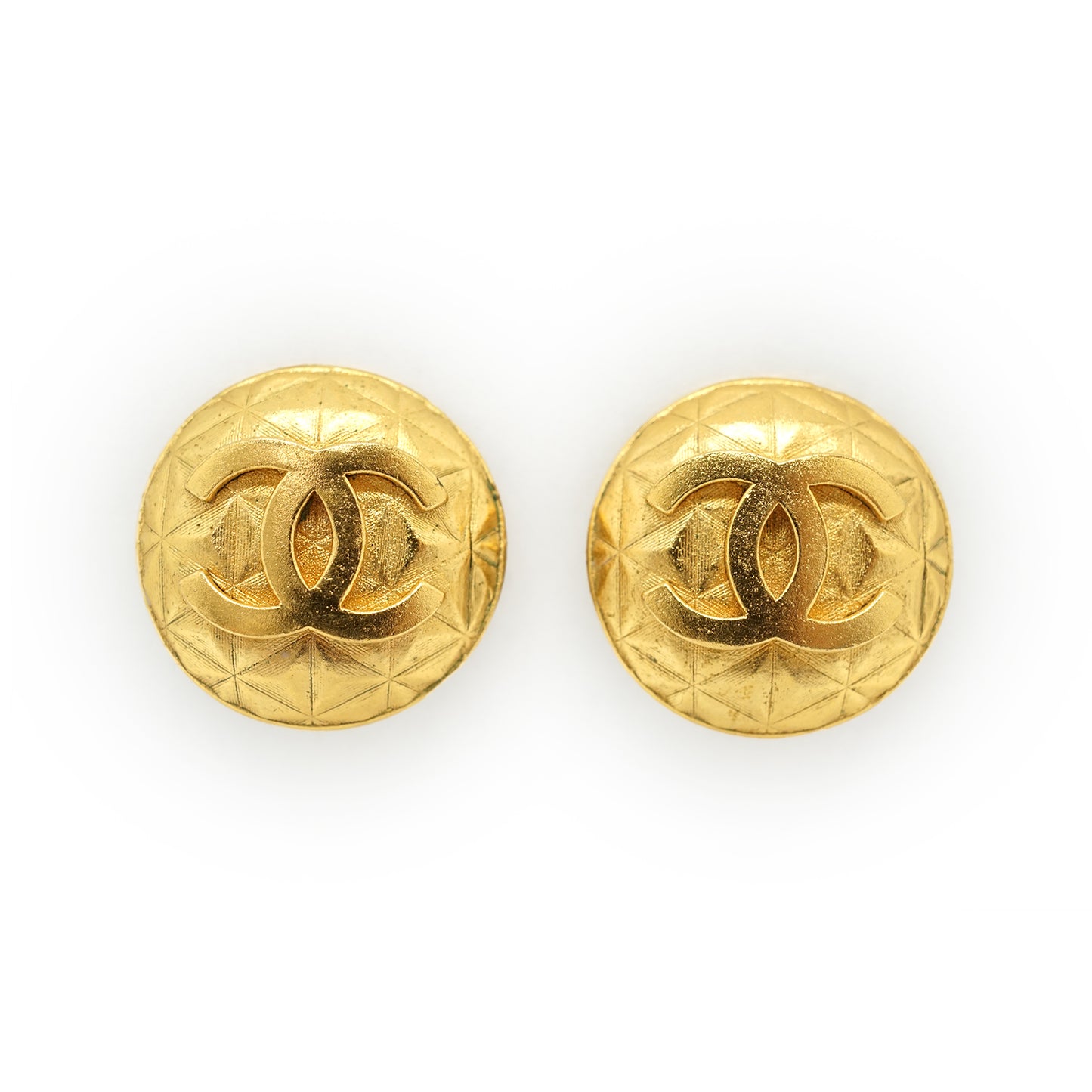 Vintage CC Diamond-Shape Round Clip-On Earrings GP