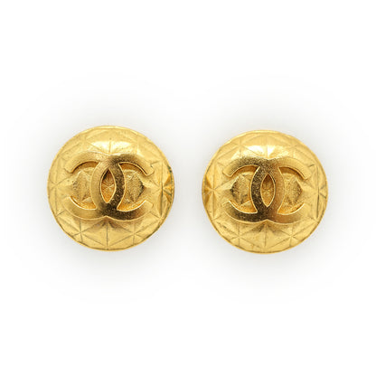 Vintage CC Diamond-Shape Round Clip-On Earrings GP