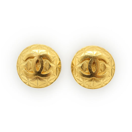Vintage CC Diamond-Shape Round Clip-On Earrings GP