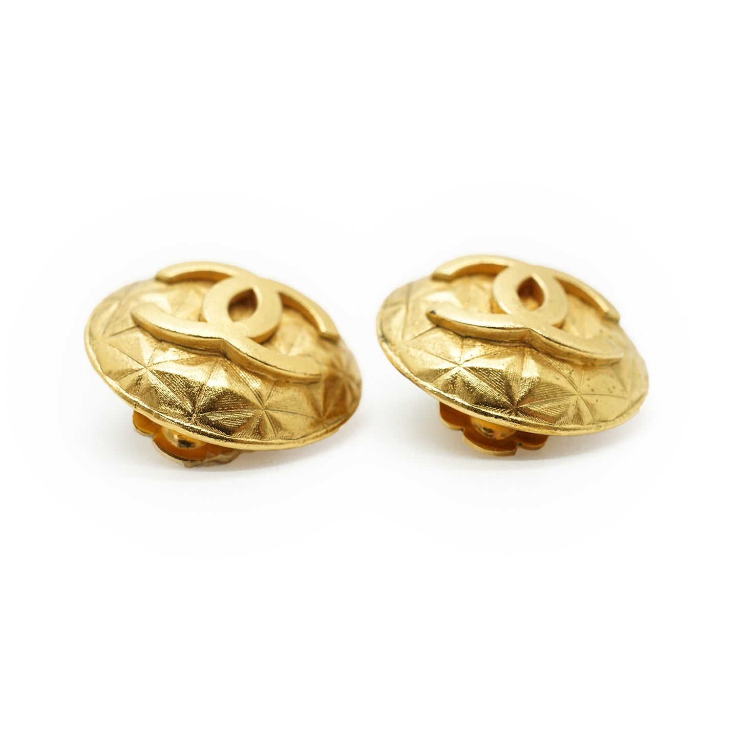 Vintage CC Diamond-Shape Round Clip-On Earrings GP