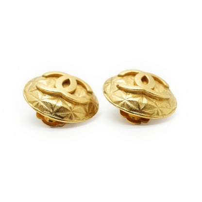 Vintage CC Diamond-Shape Round Clip-On Earrings GP