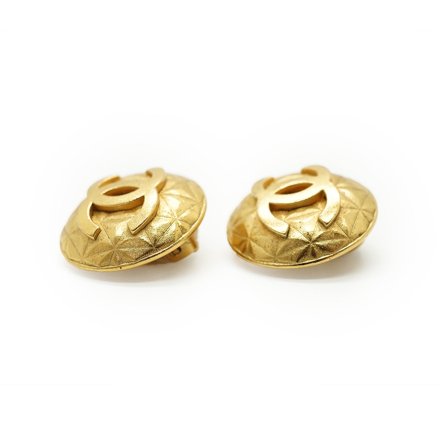 Vintage CC Diamond-Shape Round Clip-On Earrings GP