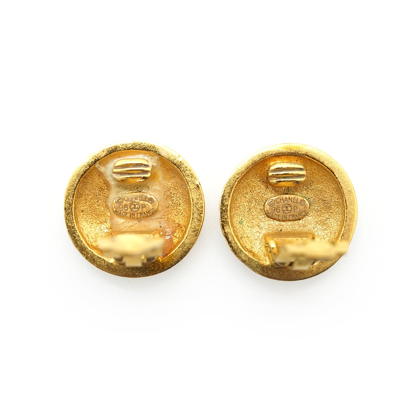 Vintage CC Diamond-Shape Round Clip-On Earrings GP