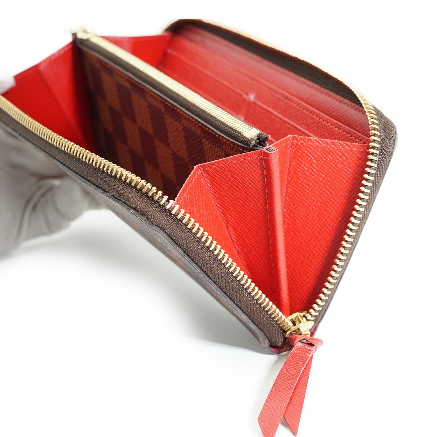 Damier Ebene Portefeuille Clemence Cherry Red Long Wallet