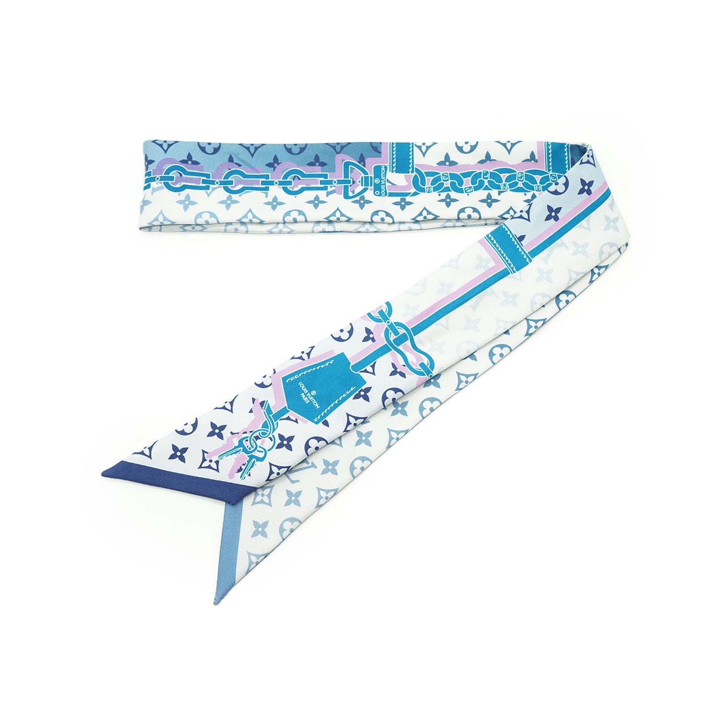Monogram BB Bandeau Rising Confidential Silk Scarf Blue Pink Denim