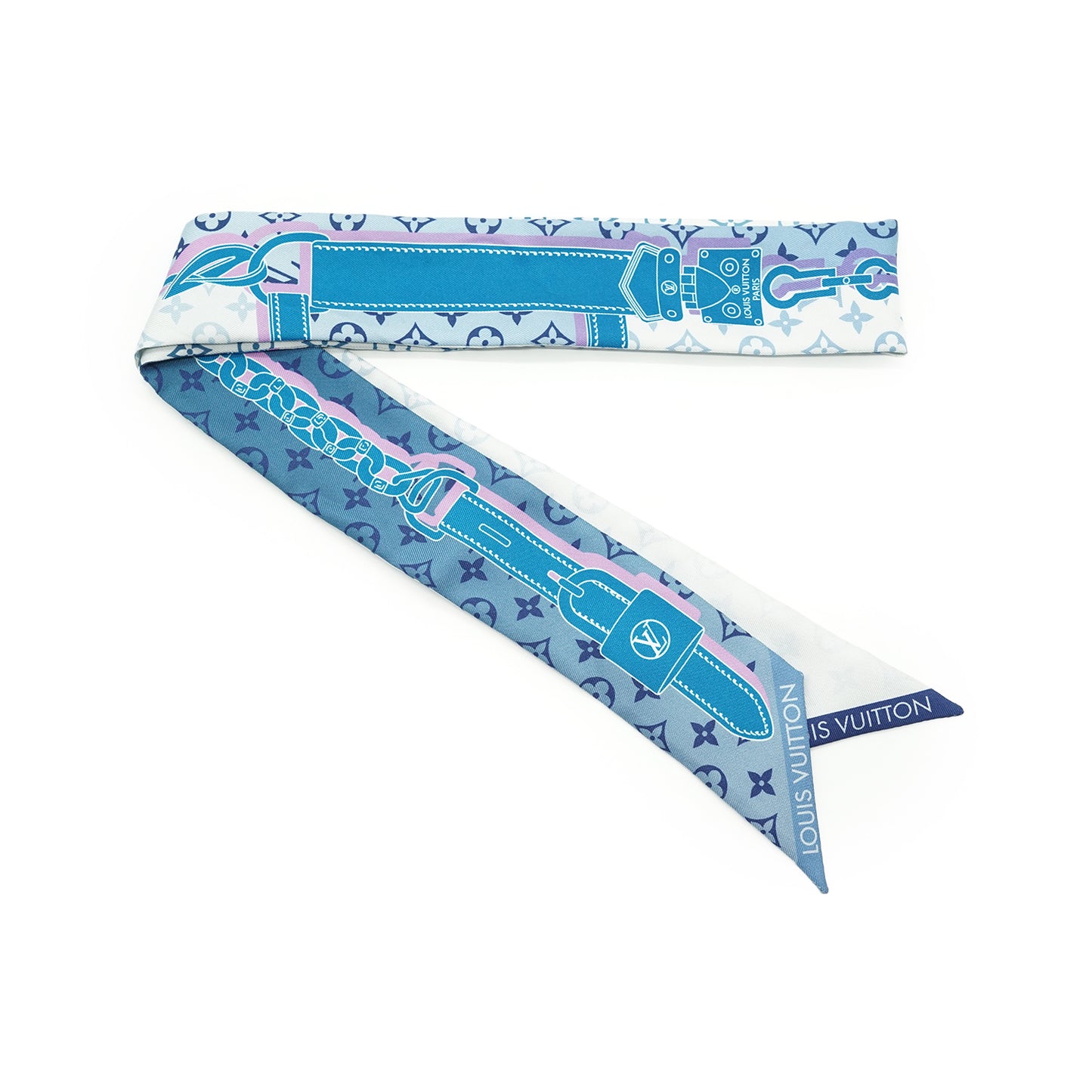 Monogram BB Bandeau Rising Confidential Silk Scarf Blue Pink Denim