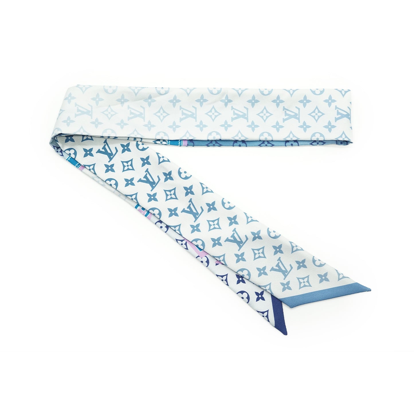 Monogram BB Bandeau Rising Confidential Silk Scarf Blue Pink Denim