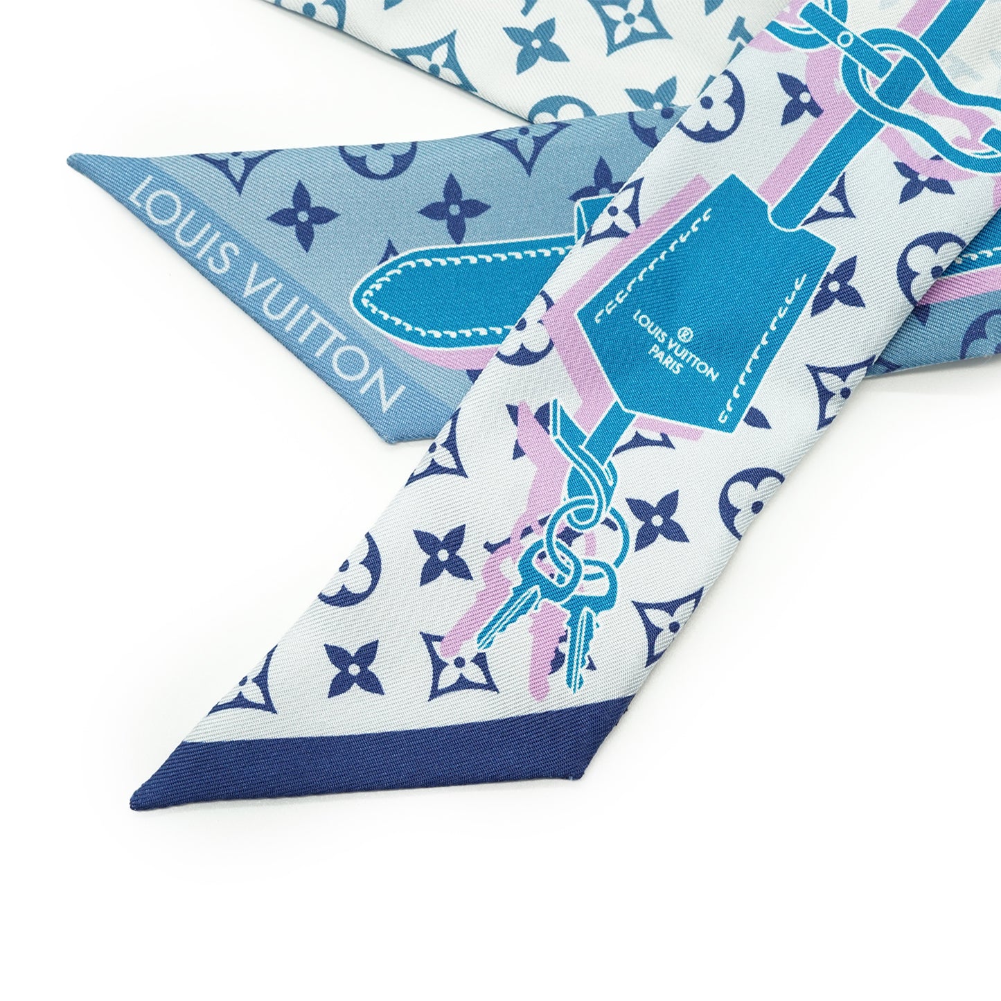 Monogram BB Bandeau Rising Confidential Silk Scarf Blue Pink Denim