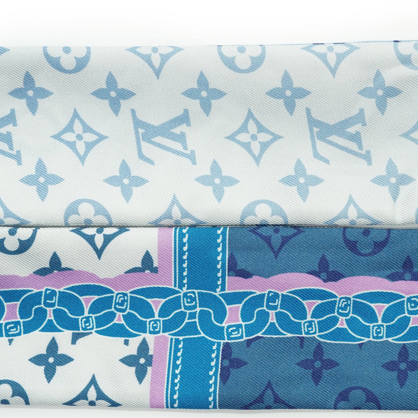Monogram BB Bandeau Rising Confidential Silk Scarf Blue Pink Denim