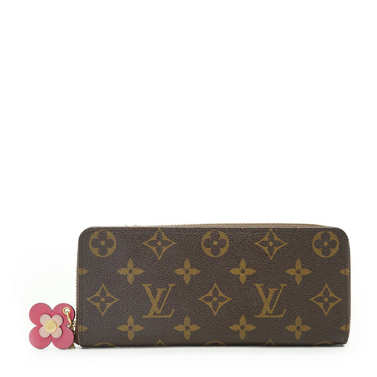 Monogram Portefeuille Clemence Pink Flower Charm Long Wallet