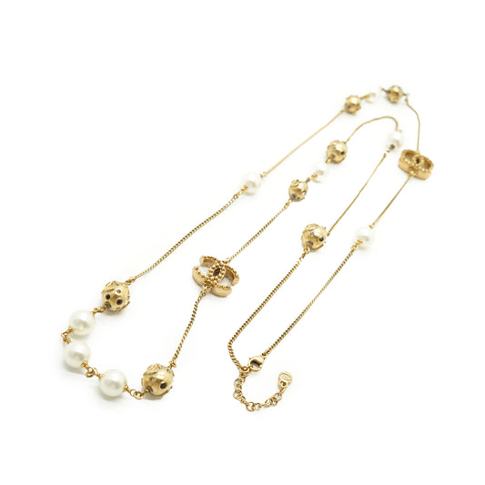 CC Faux Pearl and Rhinestone Long Chain Necklace