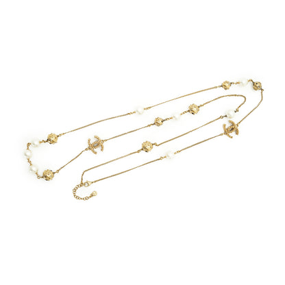 CC Faux Pearl and Rhinestone Long Chain Necklace