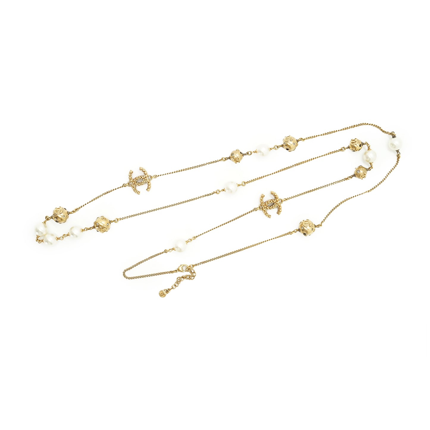 CC Faux Pearl and Rhinestone Long Chain Necklace