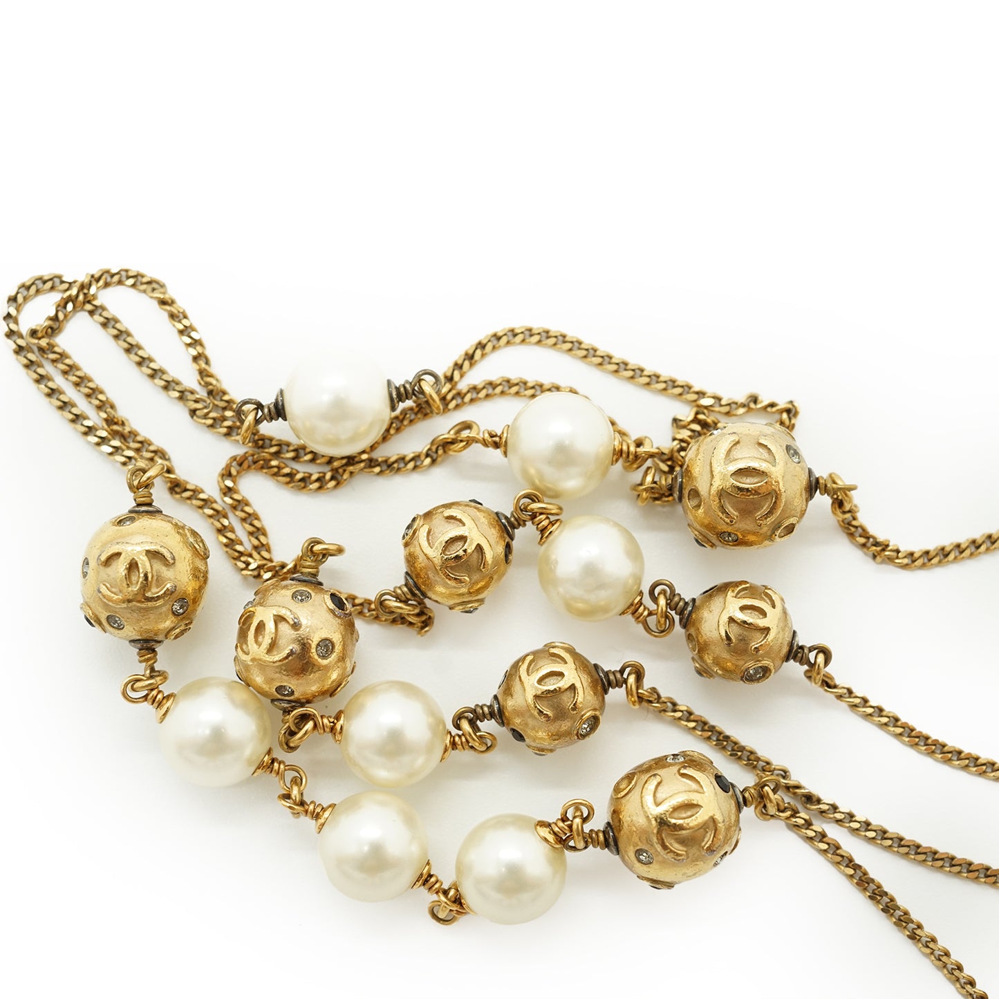 CC Faux Pearl and Rhinestone Long Chain Necklace
