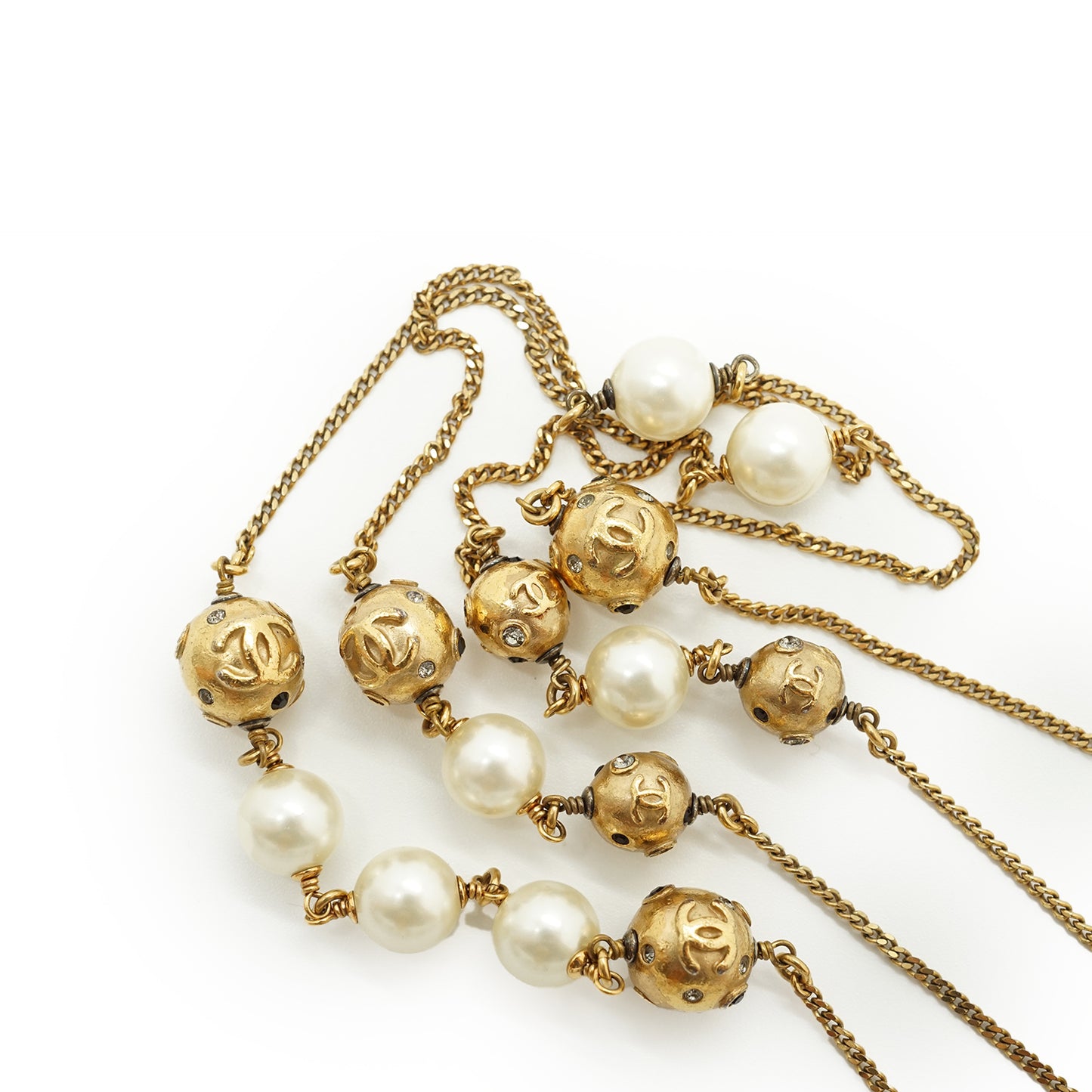 CC Faux Pearl and Rhinestone Long Chain Necklace