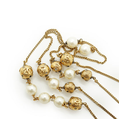 CC Faux Pearl and Rhinestone Long Chain Necklace