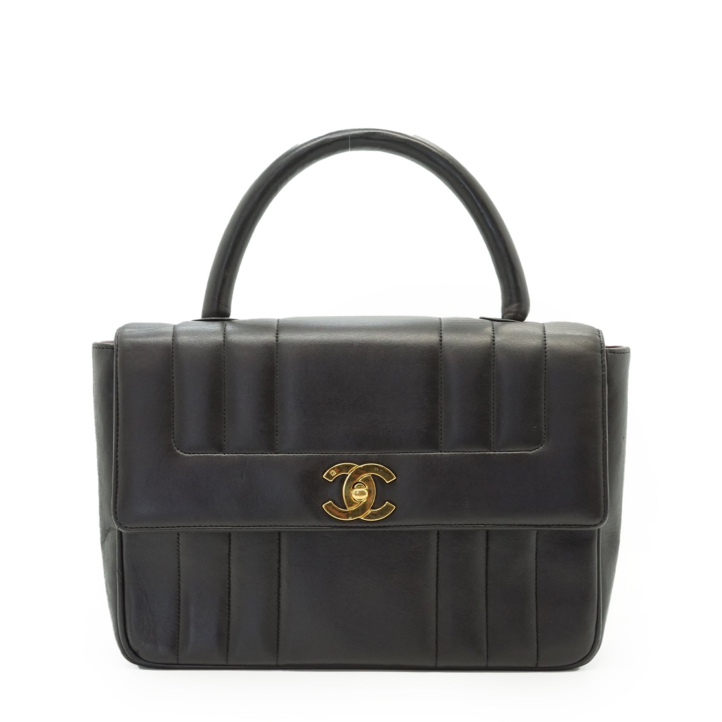 Vertical Quilted Lambskin Mademoiselle Top Handle Bag
